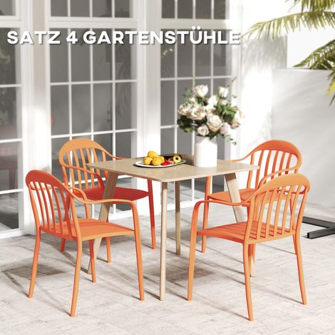 Lot de 4 fauteuils de terrasse en polypropylène, résistants aux UV, empilables, avec bras et appui-dos, capacité maximale 120 kg. (1/4)