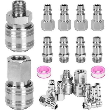 10 pcs Raccords de Compresseur 1/4\" BSP, Raccord Rapide Air Comprimé, 1/4\" BSP Raccord Rapide pour Tuyaux Connecteur Mâle Femme (1/4)