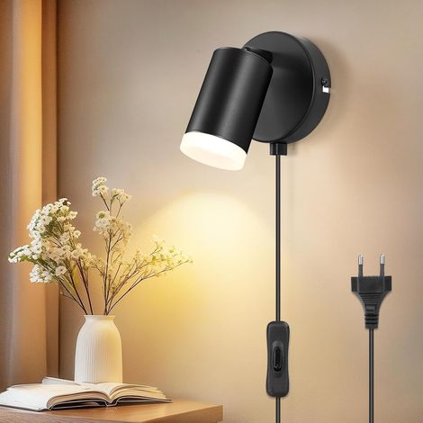 1 Applique Murale GU10 Spot 7W Rotation 350° Métal Noir Interrupteur Intérieur (1/5)