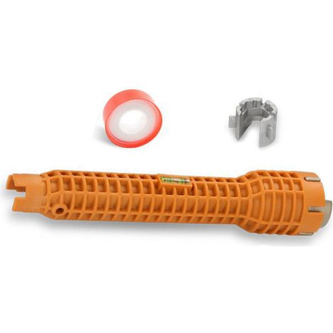 Multifunktionales Armaturen-Montagewerkzeug mit rutschfestem ABS-Griff und Stahl-Armaturenschlüssel inklusive PTFE-Band für einseitige Sanitärinstallationen (1/5)