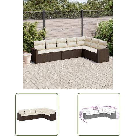 The Living Store Salon de jardin avec coussins 7 pcs marron résine tressée - Salon De Jardin - Meuble De Jardin - Salon Extérieur - Set De Salon - Mobilier De Jardin