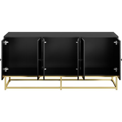 Aparador negro moderno de 3 puertas dobles en aglomerado, acabado mate, 160 x 38 x 75,5 cm (1/5)