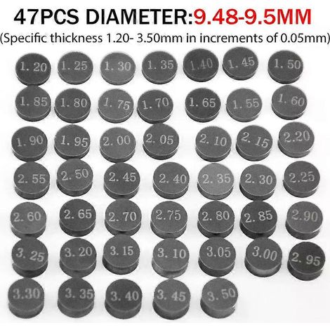 Kit de cales de soupape réglables applicable 10 mm/9,48 mm/8,85 mm/7,48 mm Pièces de moteur de moto pour Honda, Suzuki, Yamaha et Kawasaki (9,48-9,5 mm) (1/5)