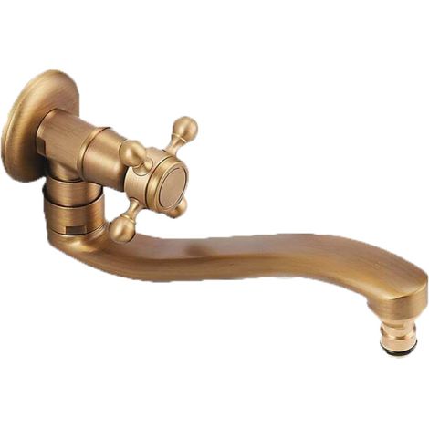 Robinet de lavabo mural de jardin, robinet de lavabo rétro pour eau froide, mitigeur d'évier en laiton antique pivotant à 360°