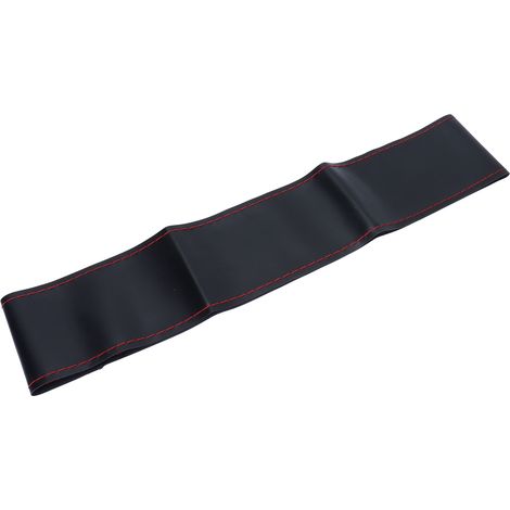 Housse de volant tressée en cuir véritable, cousue à l'aiguille et au fil, adaptée aux volants d'un diamètre extérieur de 37 à 38 cm. Accessoire auto, cuir noir avec surpiqûres rouges. (1/5)