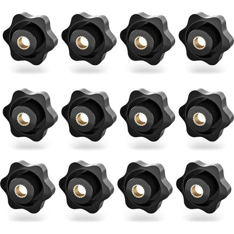 Lot de 12 écrous à poignée en forme d'étoile en plastique noir Filetage intérieur M8, vis moletée pour machine-outil