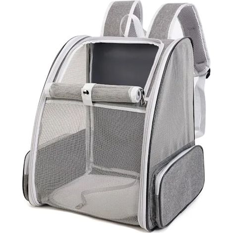 Sac à dos pour chat, grand sac à dos pour animaux de compagnie avec jouet pour chat et plume pour chiens, chats, chiots, chatons et lapins de petite et moyenne taille jusqu'à 7 kg (gris) (1/5)