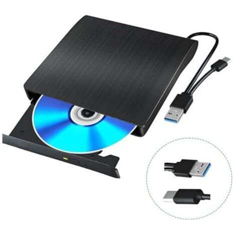 Lecteur DVD USB portable pour ordinateurs, lecteur optique externe pour ordinateurs portables et PC tout-en-un (1/5)