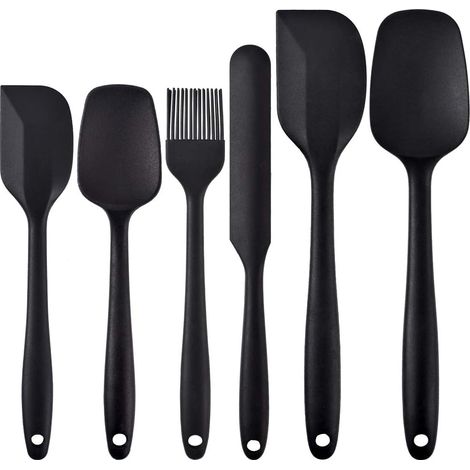 Ensemble de spatules de cuisine en silicone, conception unique de 6 pièces, spatule de cuisine en caoutchouc antiadhésif avec noyau en acier inoxydable pour la cuisson, la cuisson et le mélange - Noir
