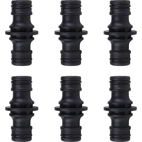 Lot de 6 Raccords pour Tuyau d'Arrosage, Raccord Double, Connecteur de Tuyau G1/2, Adaptateur Robinet, Embout, Pièces et Raccords de Tuyau (1/2 Pouce) (Noir, Plastique ABS) (1/5)