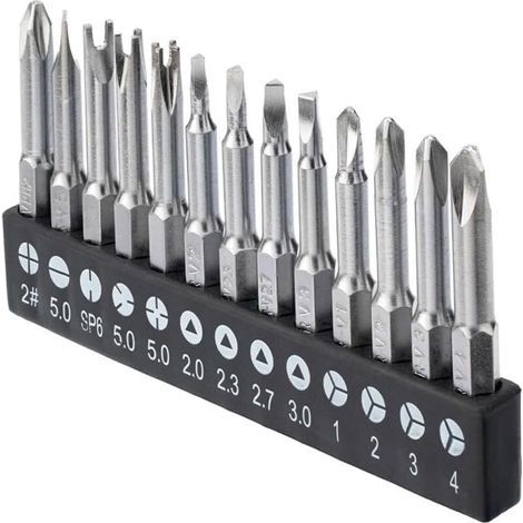 Lot de 13 embouts de tournevis spéciaux en acier magnétique hexagonaux 1/4", cruciformes, en U, en Y, à trois points (1/5)