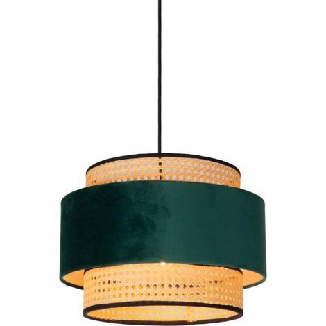 Suspension rotin scandinave vert Ø38 JAVOR E27 Lucide (1/2)