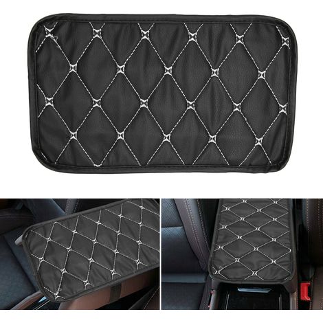 Tapis de rangement pour accoudoir de voiture, imperméable et anti-poussière, en cuir PU, avec lignes blanches sur fond noir. (1/5)