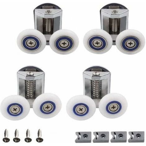 ALLIANDISRoue Porte Douche, 4 Pièces Douche Douche Double Roues Porte, Roulette Porte Douche, Rouleau Cabine Douche Salle Bain, Peut Etre Utilisé pour Remplacer les Rouleaux Dans la Salle de Bain Fami (1/4)