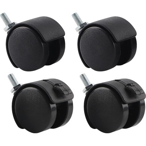 Lot de 4 roulettes pivotantes de rechange pour chaises de bureau, en nylon et plastique noir avec frein. (1/5)