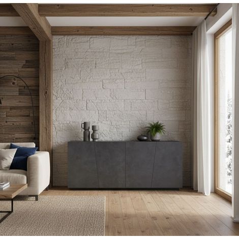 Dmora Aparador moderno con 4 puertas, Made in Italy, Aparador de cocina, Buffet de diseño para sala de estar, cm 200x43h86, Color gris pizarra, con embalaje reforzado (1/4)