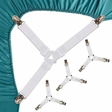 4 Pièces Sangles pour Draps de Lit Attache Drap Housse Triangle Attache Matelas élastique Tendeur de Draps Réglable Bretelles Sangle pour Matelas,Blanc (1/4)