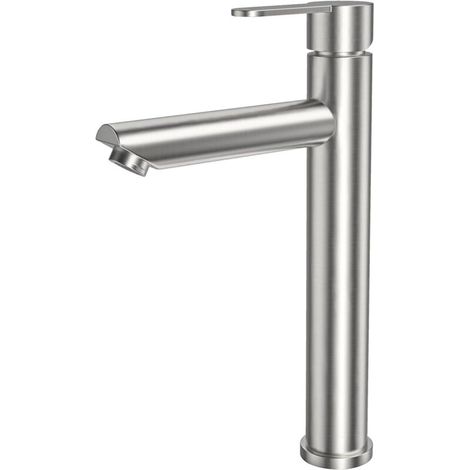 Robinet de salle de bain brossé, mitigeur d'évier haut pour salle de bain Design moderne en acier inoxydable Eau chaude et froide Disponible avec tuyau de raccordement de 60 cm (1/4)