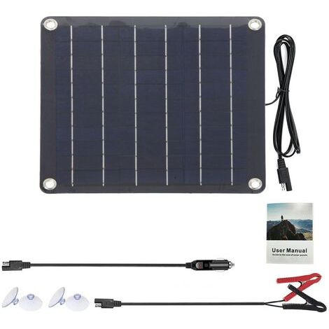Pair - Ensemble de panneaux solaires polycristallins, puissance 10W, 12V, indice de protection IP65, design moderne, matériau polycristallin/ABS, noir (1/5)