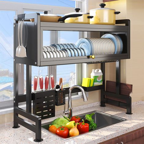 Égouttoir à vaisselle multifonction à 2 niveaux à poser sur l'évier, étagère pour évier de cuisine, égouttoir à vaisselle, L 86 cm (1/5)