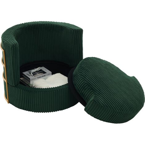 Lot de 2 fauteuils pivotants 360° en velours côtelé vert foncé avec rangement (1/5)