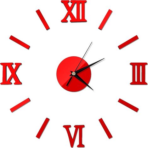 Horloge Murale DIY - Miroir Acrylique 3D avec Chiffres Romains - Cadran Sans Cadre - Style Européen Américain - Pour Salon Bureau École - 1 Pièce (1/5)