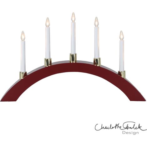 Star Trading Arc de lumière LED 'Halla', bois, 5 bougies, bordeaux, rond