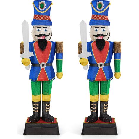 Lot de 2 Soldats Casse-Noisette de 184 cm avec Chapeau et Epée, Décoration de Noël 3D avec 110 Lumières LED Blanc Chaud, Figurine de Noël Pailletée (1/5)