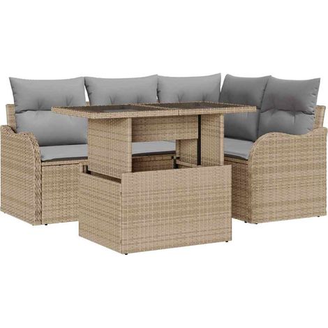 Maison Exclusive - Outdoortisch-Set mit Kissen 5 pcs Beige Poly R
