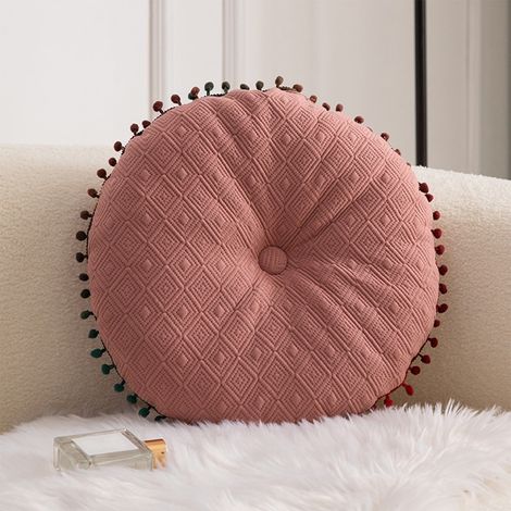 Coussin Décoratif Ronde - Velours Coton 40 x 40 x 7 cm - Pour Canapé Salon Chambre Bureau - Rose - 1 Pièce (1/5)
