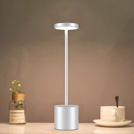 Lampe de table sans fil - Batterie rechargeable - Lampe de chevet en métal - Argent