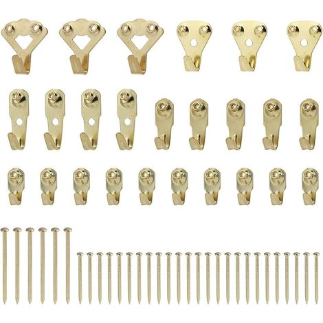 25 Pièces Crochets pour Cadre Photo en Métal avec Clous, Crochets de Suspension de Photo, Assortiment de 5 Tailles pour Charges de 10 à 100 lbs pour Accrocher Photos, Miroirs et Œuvres d'Art sur Diffé (1/5)