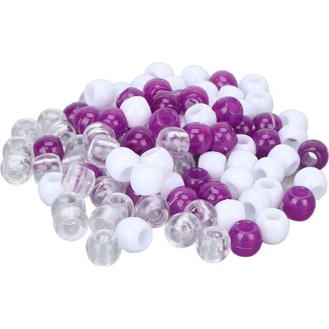 100 perles de cheveux pour dreadlocks, couleurs variées, perles à tresser pour barbe et cheveux, décoration, blanc, violet, transparent (1/5)