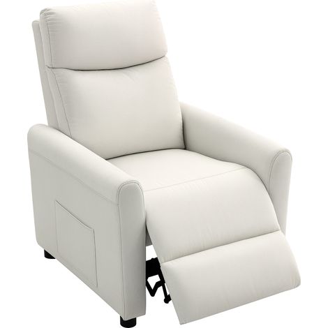 Poltrona Reclinabile 145° max in Tessuto Effetto Lino, Schiuma, Acciaio e Legno, 73x86x100 cm, Bianco Crema (1/5)