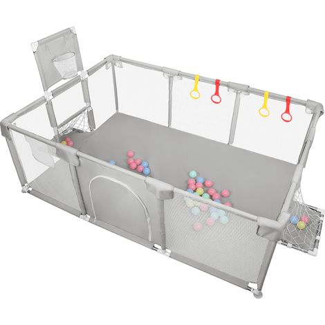 Sifree – Parc de jeu bébé XXL 180x120x66cm gris clair – Avec 50 balles et panier de basket – Tissu oxford renforcé pliable et lavable – Espace sécurisé multi-activités (1/5)