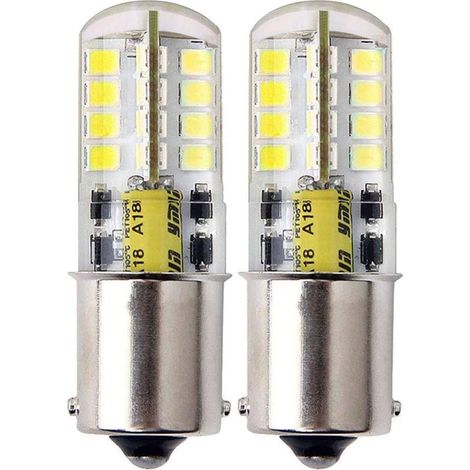 Lot de 2 ampoules LED B15 AC/DC 12 V Ba15s - 300 lumens - 3 W - Blanc froid 6000 K-30 W - équivalent à une lampe halogène de rechange pour voiture, remorque, camping-car, bateau, yard
