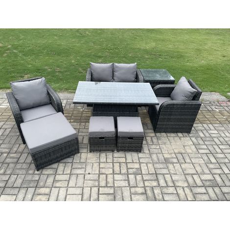 Fimous Wicker Pe Extérieur Rotin Meubles De Jardin Hauteur Réglable Table Élévatrice Amour Canapé Chaise avec Table D’appoint 3 Pieds outils (1/5)