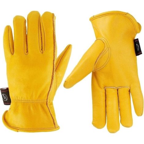 Cuir Gants de travail pour jardinage/Coupe/Construction/ferme/Moto, homme et femme, avec lastique poignet, M/L/XL, jaune (M) (1/4)