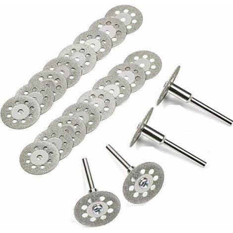 Disque Diamant de Coupe, 20Pcs 22mm Diamant Mini Disques à Tronçonner avec 4 Pièces Mandrins Tiges pour Disques Rotatifs pour outils rotatifs verre gemmes Disques de coupe,de
