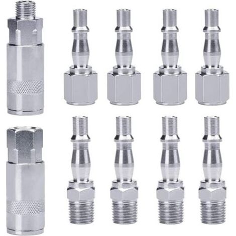 10 Stück 1/4" BSP Luftleitungs-Schlauch-Kompressor-Anschlüsse, Luftkupplung und Kit mit Steckverbindern, männlich-weiblich (1/5)