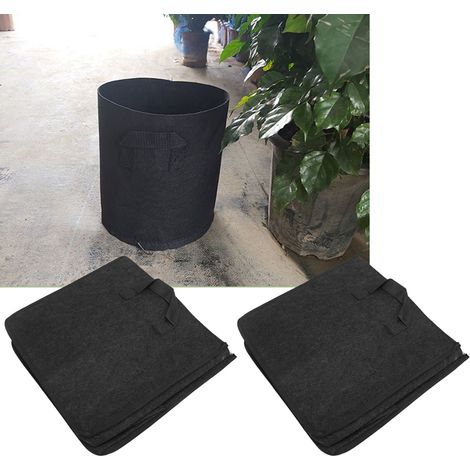 Juego de 2 bolsas de jardín de fieltro de 15 galones con asas y drenaje óptimo, tamaño 35 x 35 x 35 cm, color negro, para balcón y jardín. (1/5)