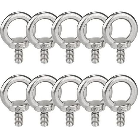 Lot de 10 Boulons à Œil M8 en Acier Inoxydable 304, Anneaux de Levage Filetés Extérieurs Ronds pour Applications Marines et Ingénierie (1/5)