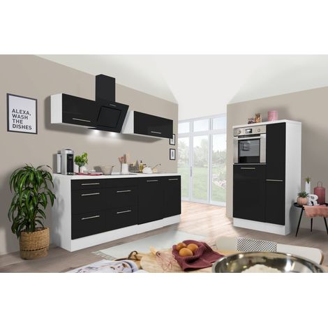 Cuisine Kitchenette Bloc cuisine Blanc Noir Amanda 310 cm Respekta Premium