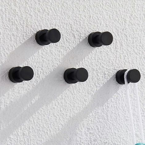 5 stuks kapstokhaken, handdoekhaken voor wandmontage, handdoekhaken voor de badkamer (zwart) (1/3)
