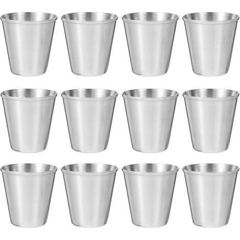 Lot de 12 verres à liqueur portables en acier inoxydable, gobelets pour boissons alcoolisées, verres à vin, porte-sauces (30 ml)-4.00X4.00X4.00CM-Silver (1/2)