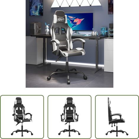 vidaXL Gamingstuhl Schwarz Weiß - Gaming-Stuhl Schwarz und Weiß Kunstleder (1/5)