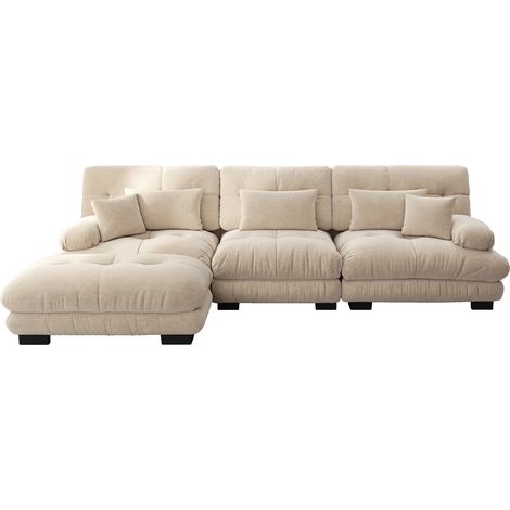Canapé d'Angle 5 Places en Chenille beige avec Ottoman,dimensions généreuses et corduroy ou chenille,313×145×81cm (1/5)