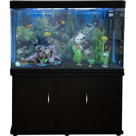MonsterShop - Acquario 300 Litri con Armadietto Nero e Kit con Piante e Ghiaia Nera 143cm x 120cm x 39cm