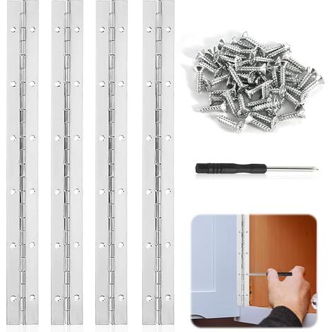 Set mit 4 Klavierbändern aus Edelstahl, 30 cm lang, inklusive 48 Edelstahlschrauben für Klaviere, Schranktüren und Fenster (1/5)