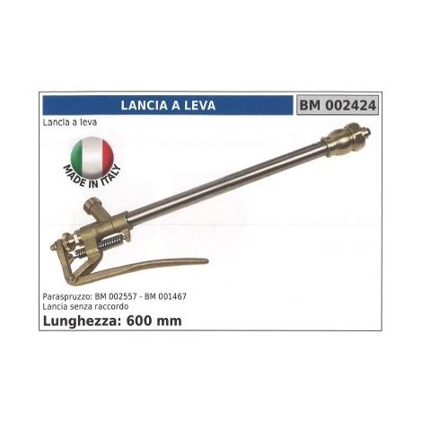 Lancia a leva irrorazione irrigazione 600mm senza raccordo